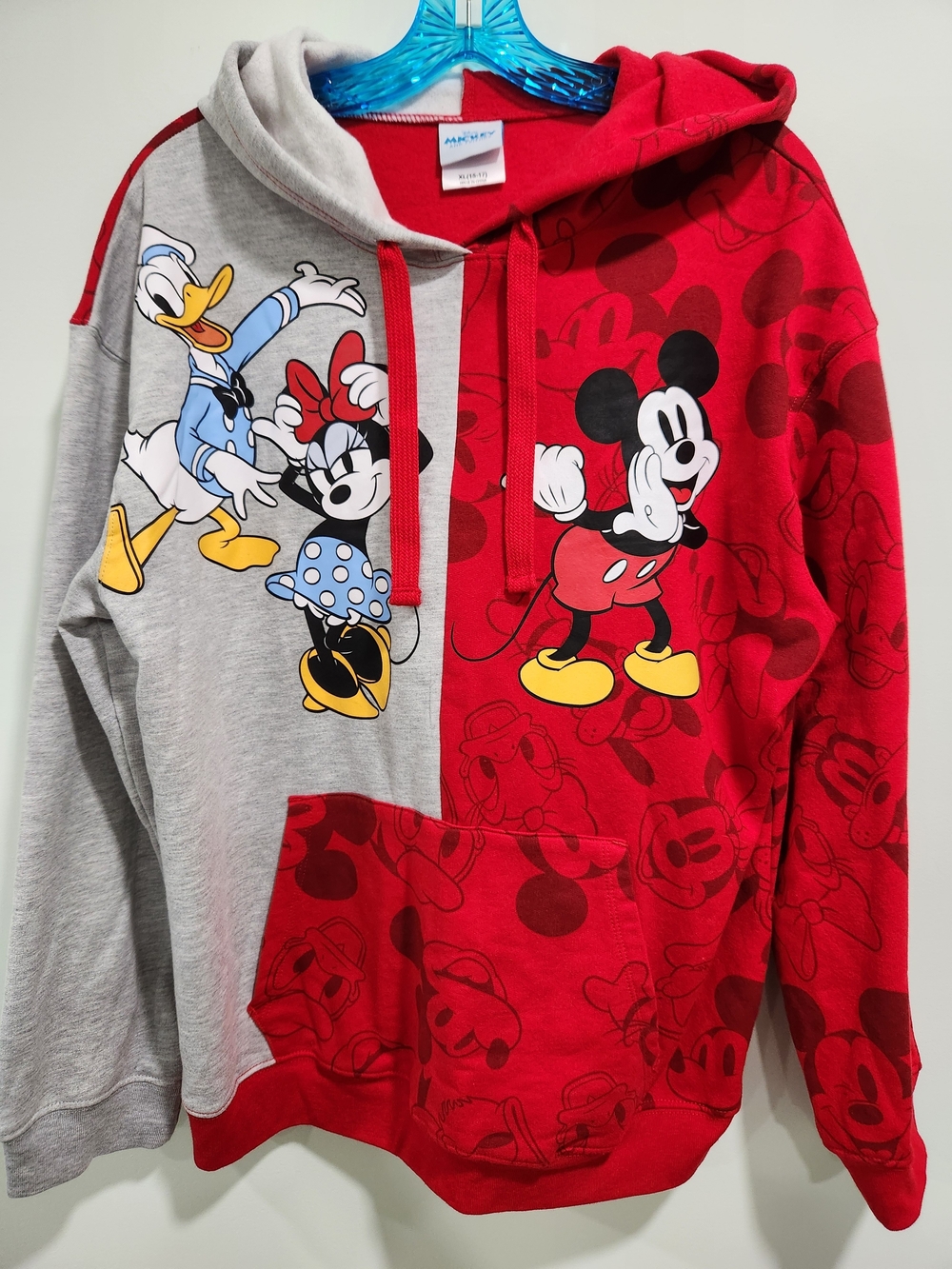 Disney Mickey & Friends Colorblock Zip-Up Hoodie in Red and Gray Nwot